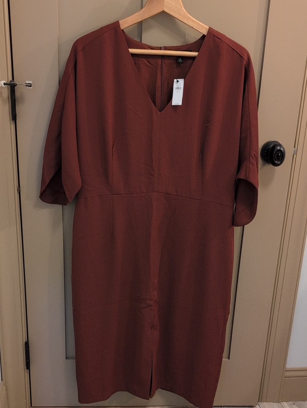 Banana Republic V-Neck Midi Dress in Rust Brown